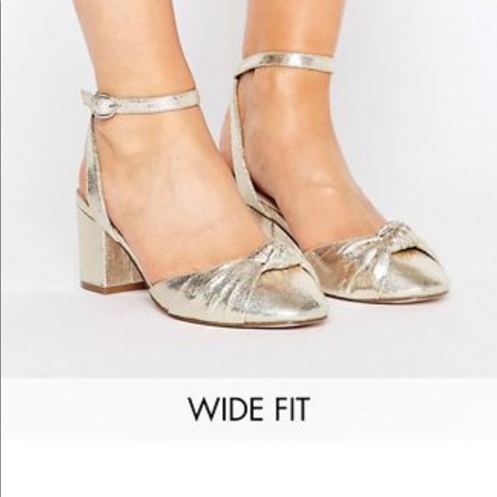 ASOS Gold Wide Fit Knotted Heeled Shoes